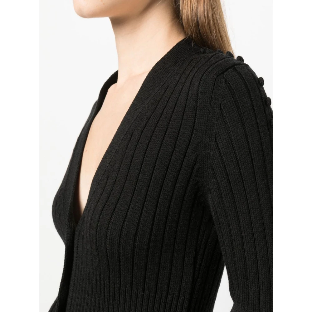 Durazzi Milano Zwarte Geribbelde Cardigan met 3D Polkadot Mouwen Black Dames