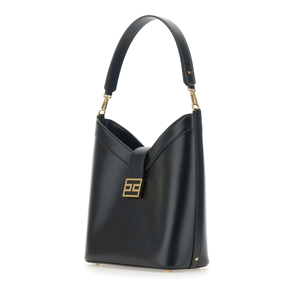 Elisabetta Franchi Zwarte vegan leren schoudertas Black Dames