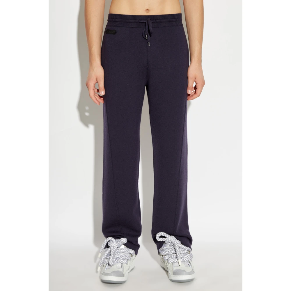 Lanvin Wollen broek met logo Blue Heren