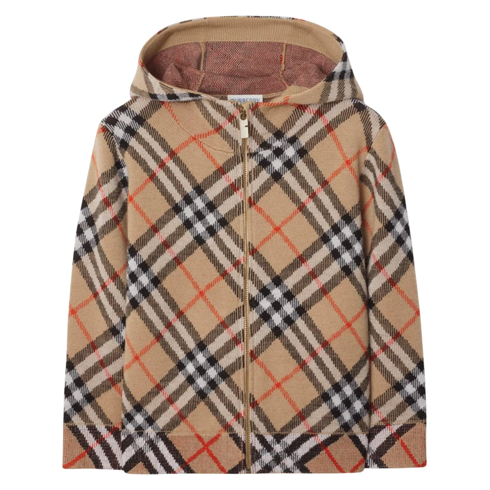 Burberry Men's Beige Check Zip Up Hoodie In