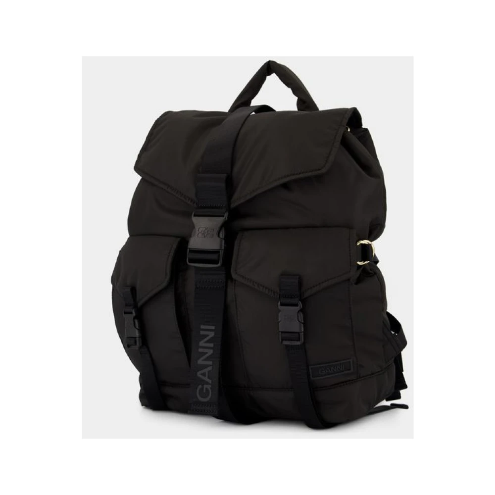 Ganni Polyester Tech Rugzak Zwart Black Dames