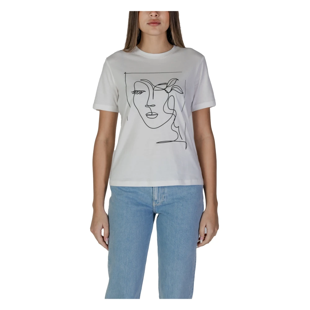 Vila Abstract gezichtsprint tee White Dames
