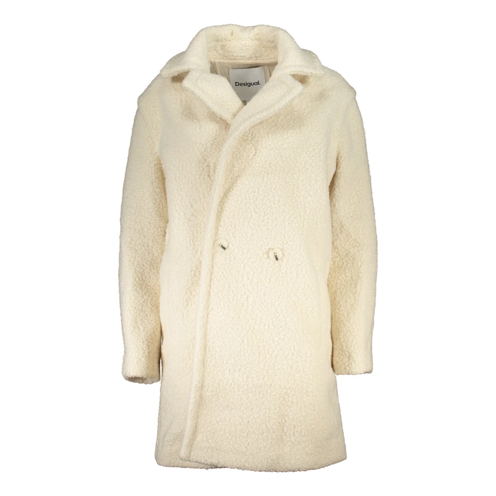 Desigual Women's White Coat Long Sleeve Logo