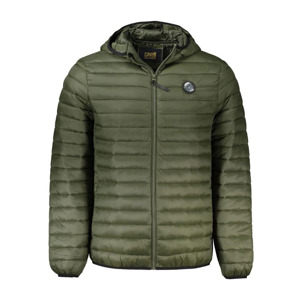 Cavalli Class Licht gewatteerde jas met capuchon en zakken Green Heren
