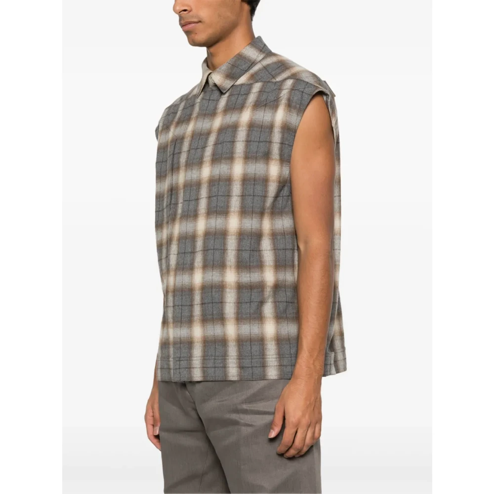 Rick Owens Geruite Flannel Mouwloze Blouse Gray Heren