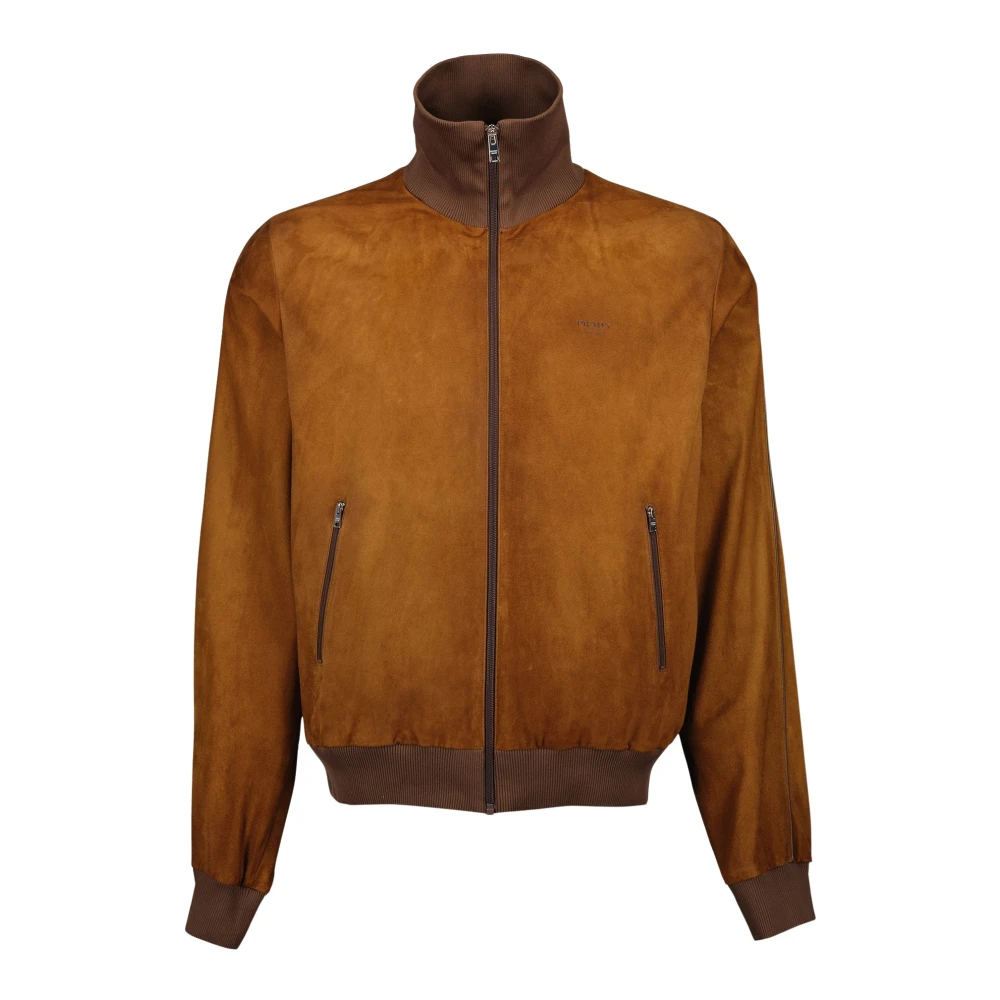 Prada Men's Brown Leather Jackets, M, Suede Blouson Jacket