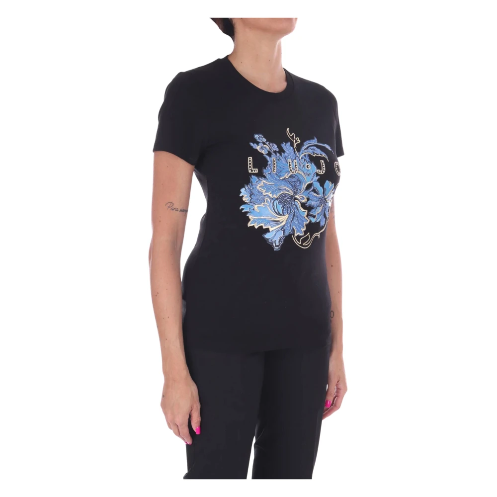 Liu Jo Bloemenprint T-shirt met korte mouwen Black Dames