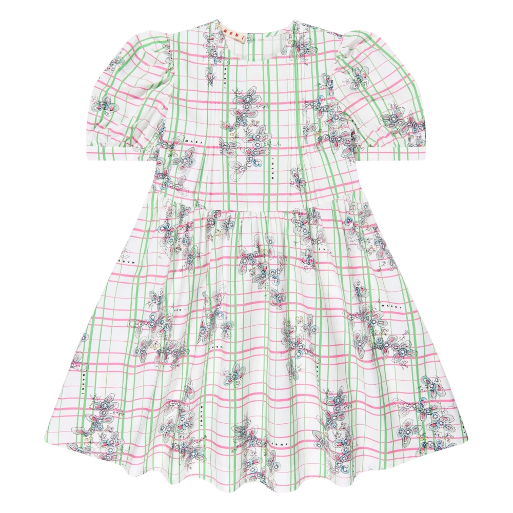 Marni Girls Multicolor Dresses, 4 Y, Checked Floral Dress In Multicolour