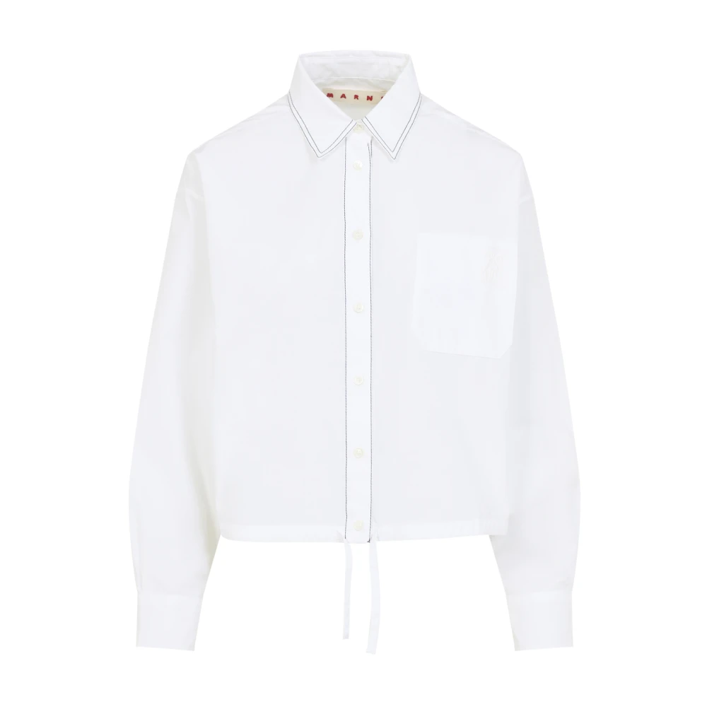 Marni Women's White Cropped Long-Sleeve Shirt
