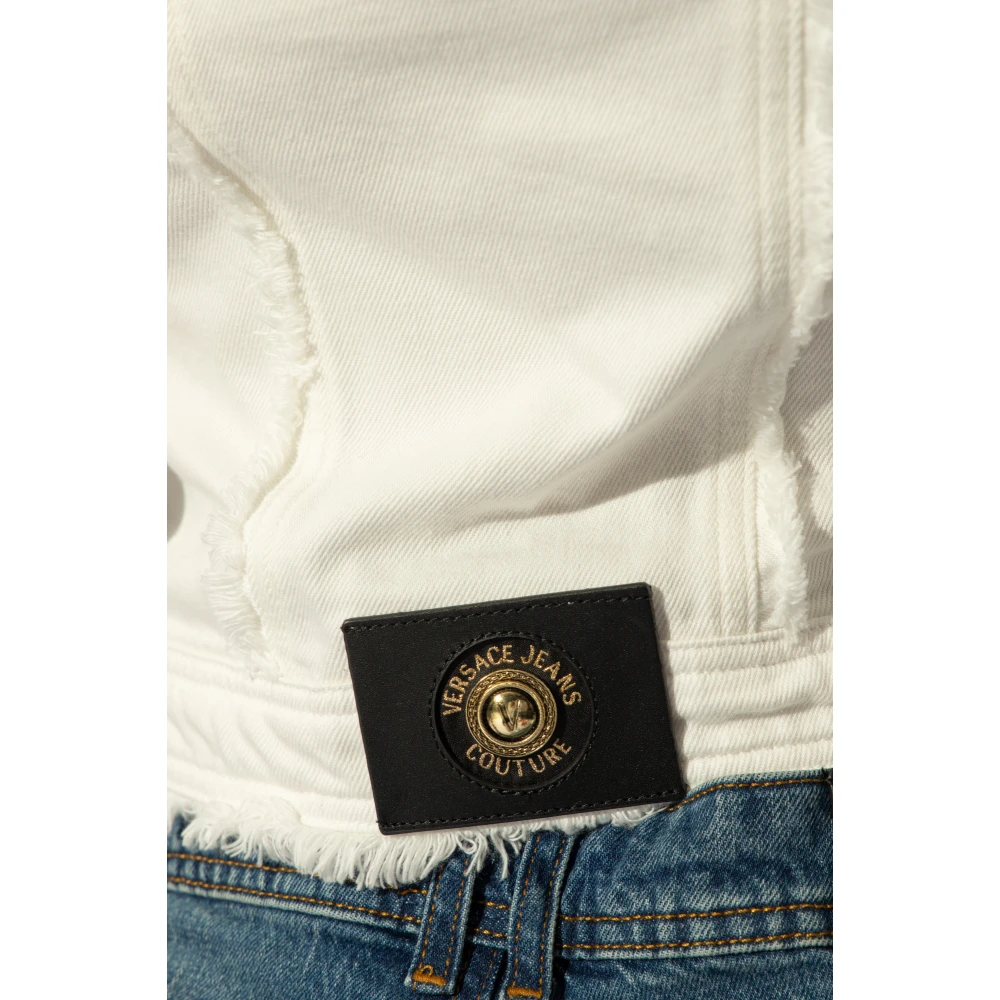 Versace Jeans Couture Spijkerjasje met open schouders White Dames