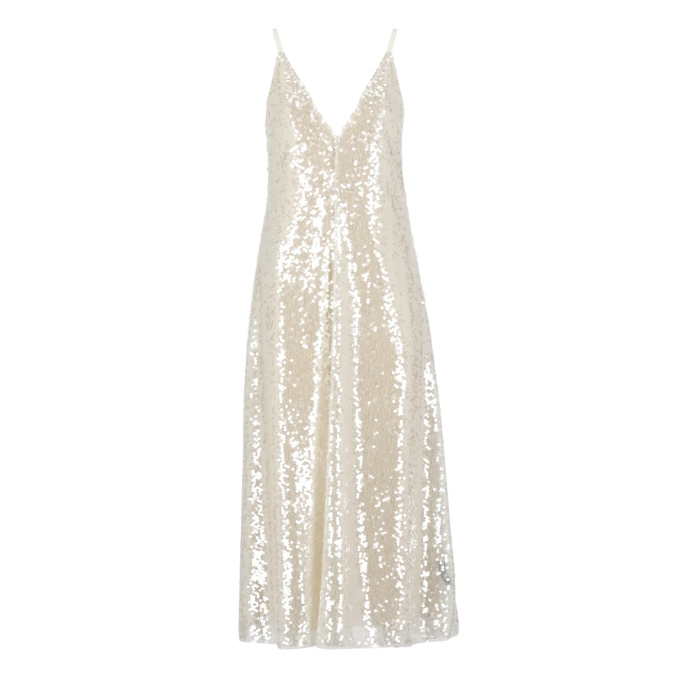Philosophy di Lorenzo Serafini Ivoor Paillet V-Hals Jurk Beige Dames