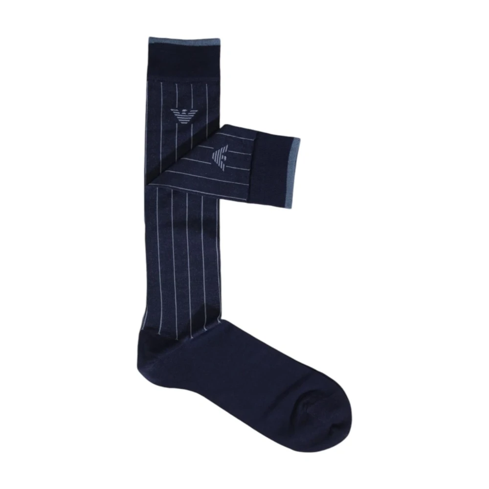 Emporio Armani Blauwe Pinstripe Dress Socks Blue Heren