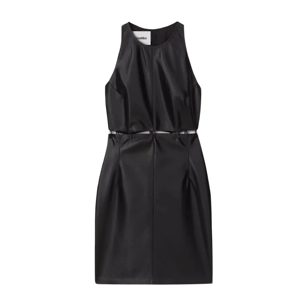 Nanushka Zwarte Mouwloze Leren Jurk Black Dames