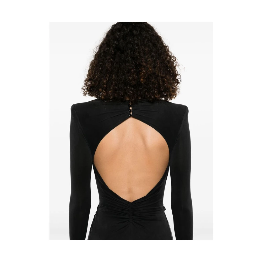 Elisabetta Franchi Zwarte Knoopdetail Jurk met Schoudervullingen Black Dames