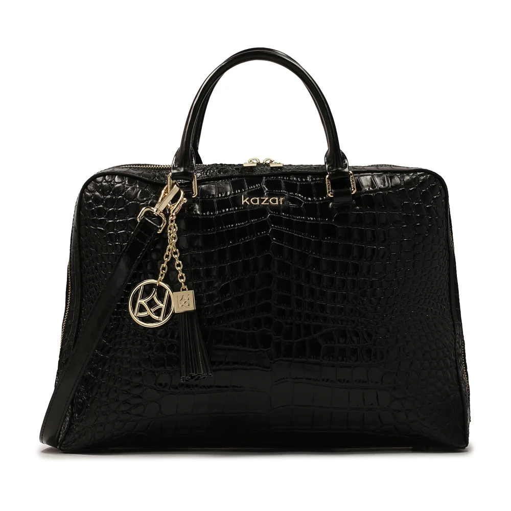 Kazar Elegante zwarte reliëf leren laptoptas Black Dames