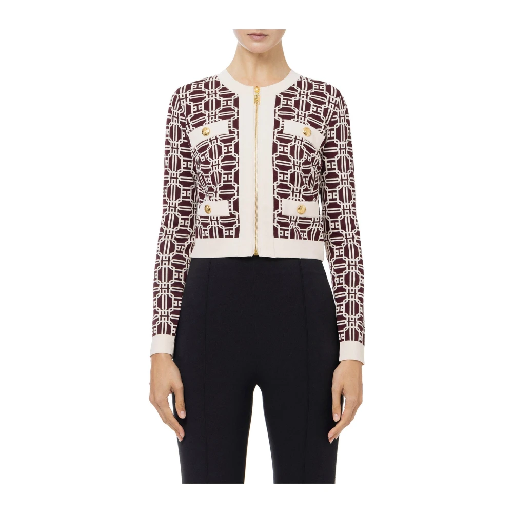 Elisabetta Franchi Cardigan met logomotief en zakken Brown Dames