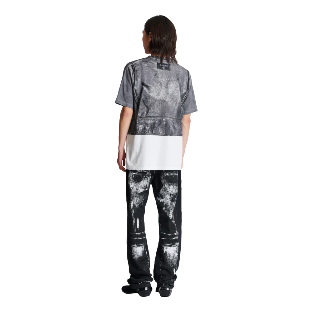 Balmain T-shirt met Biker Jacket Print Black Heren