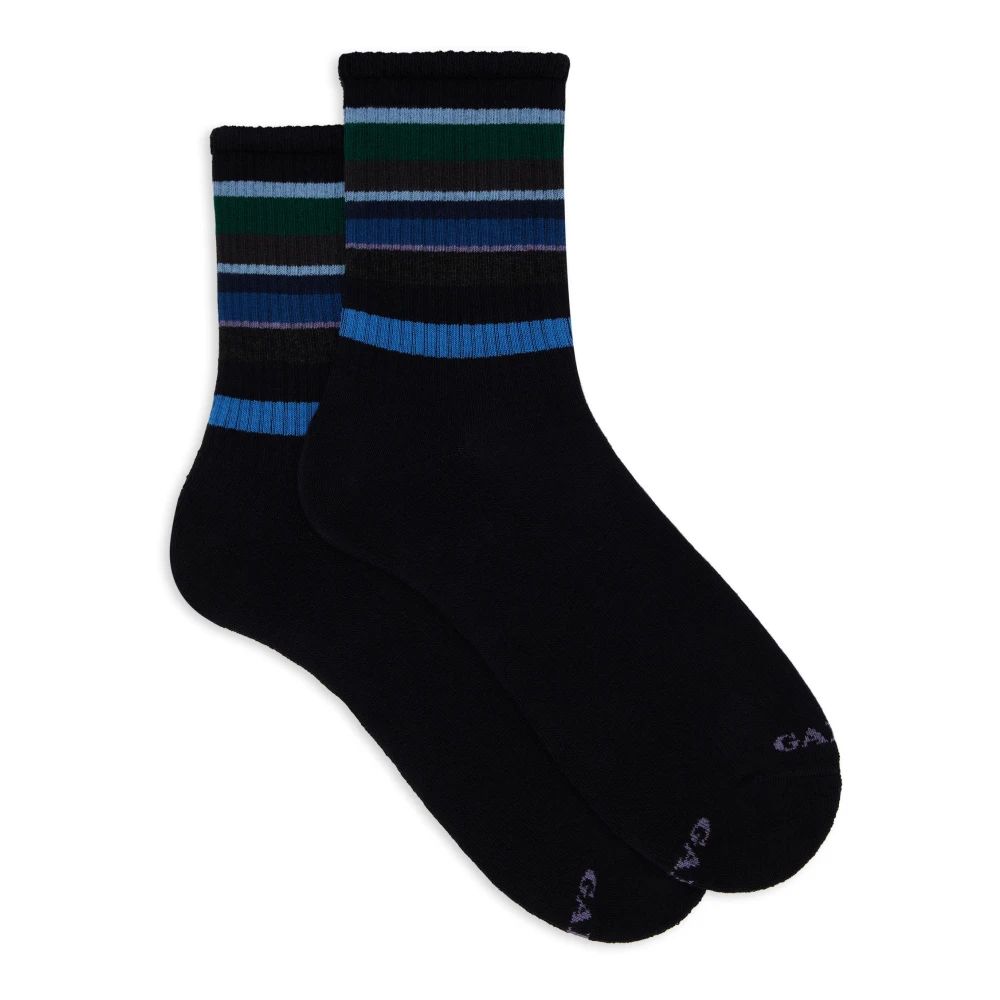 Gallo Blauwe Katoenen Terry Korte Sokken met Multicolor Strepen Blue Heren
