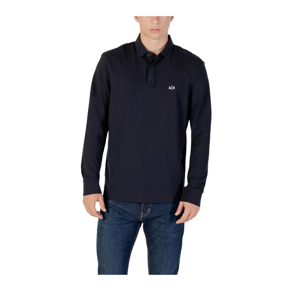 Armani Exchange Mannelijk Blauw Polo Shirt Met Lange Mouwen En Print