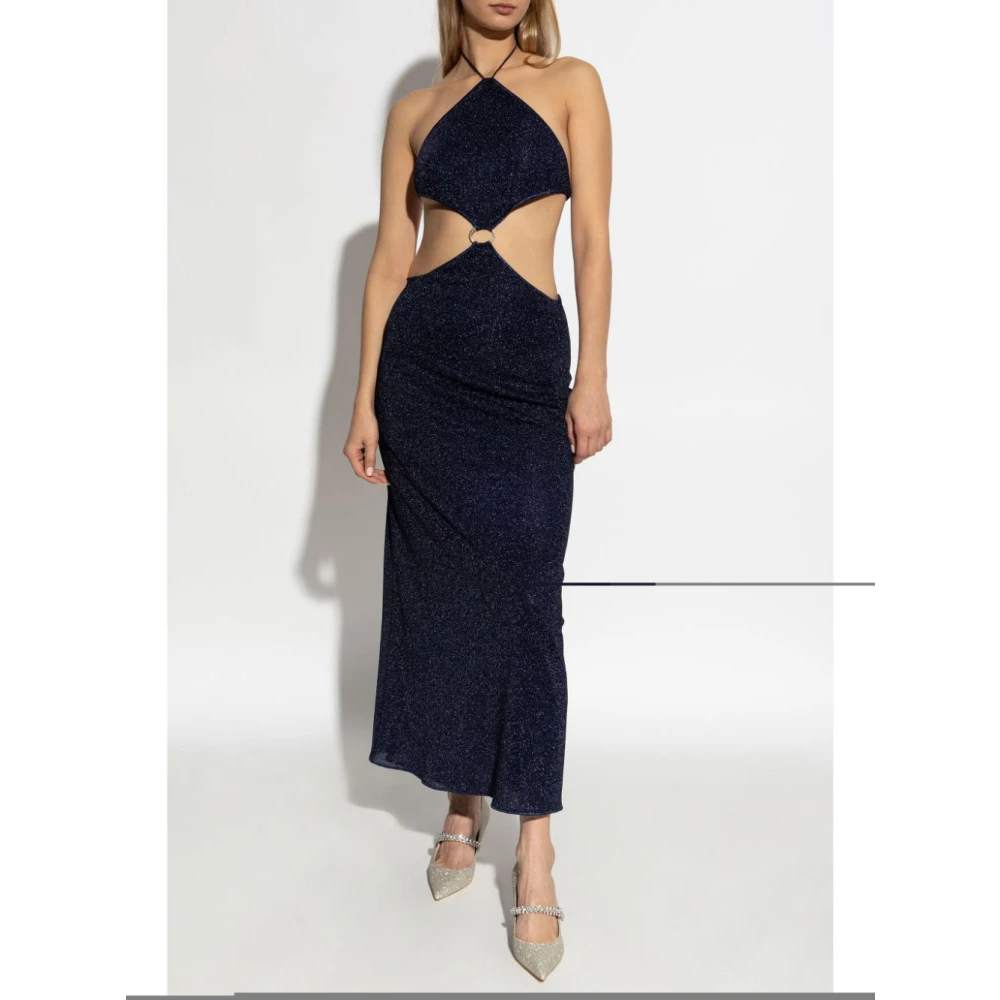 Oseree Blauwe Nacht Lurex Jurk met Cut-Outs Blue Dames