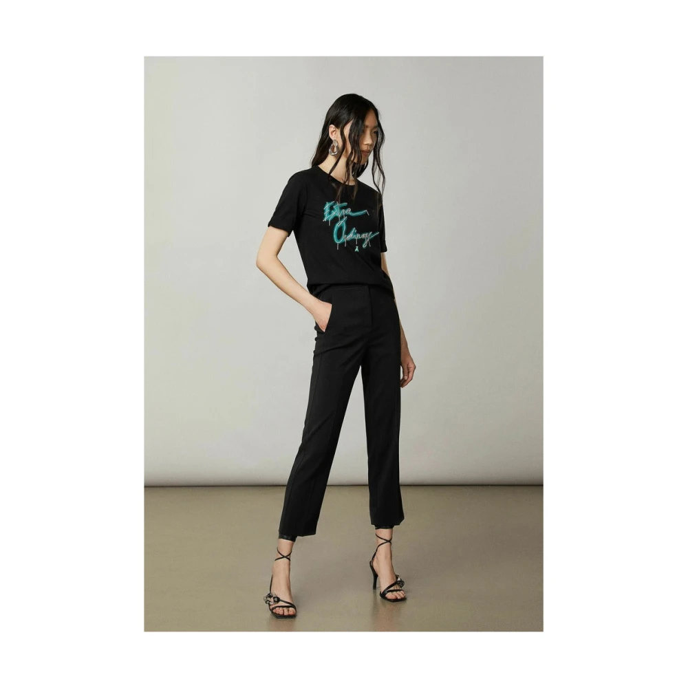 PATRIZIA PEPE Katoenen T-shirt met Brand Design Black Dames