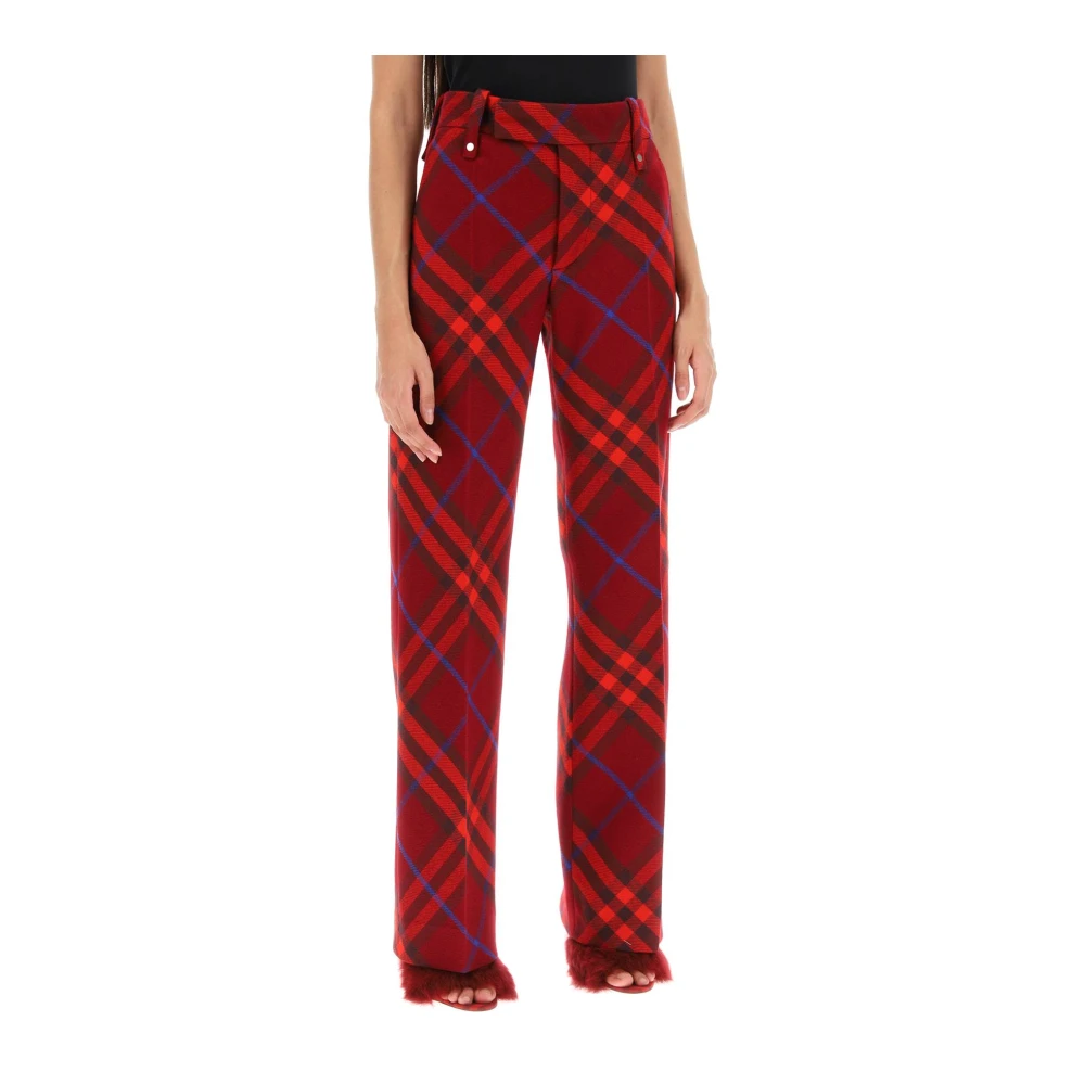 Burberry Geruite wollen broek met rechte snit Red Dames