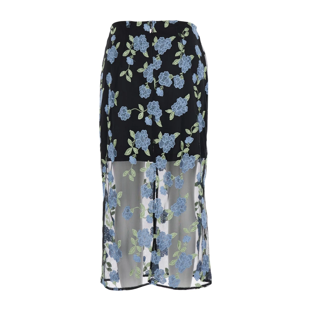 Rotate Birger Christensen Zwarte bloemenpotloodrok met mesh Multicolor Dames