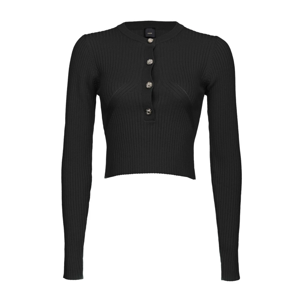 Pinko Stretch Wol Ribgebreide Trui Black Dames