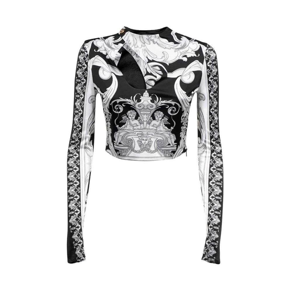 Versace Tryckt långärmad crop top Black, Dam