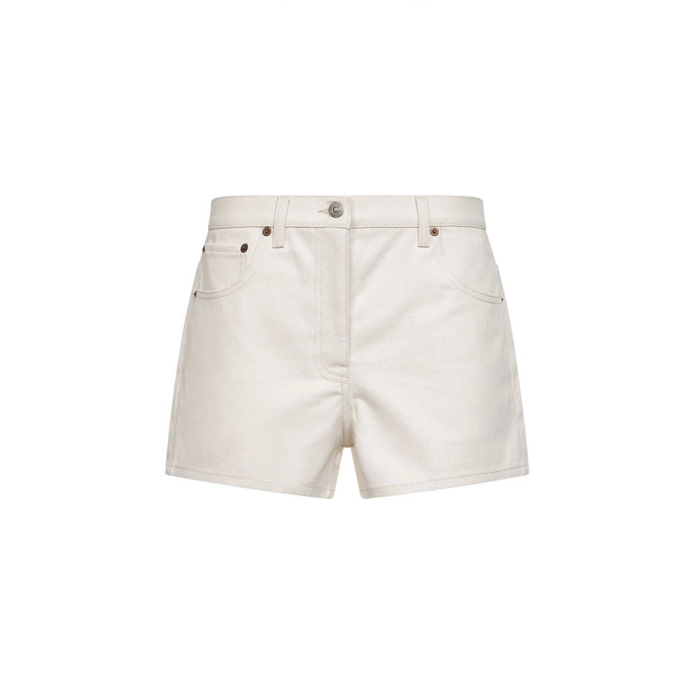 Valentino Women's Beige Vgold Logo Patch Denim Shorts - Denim Shorts - W26 - Shorts