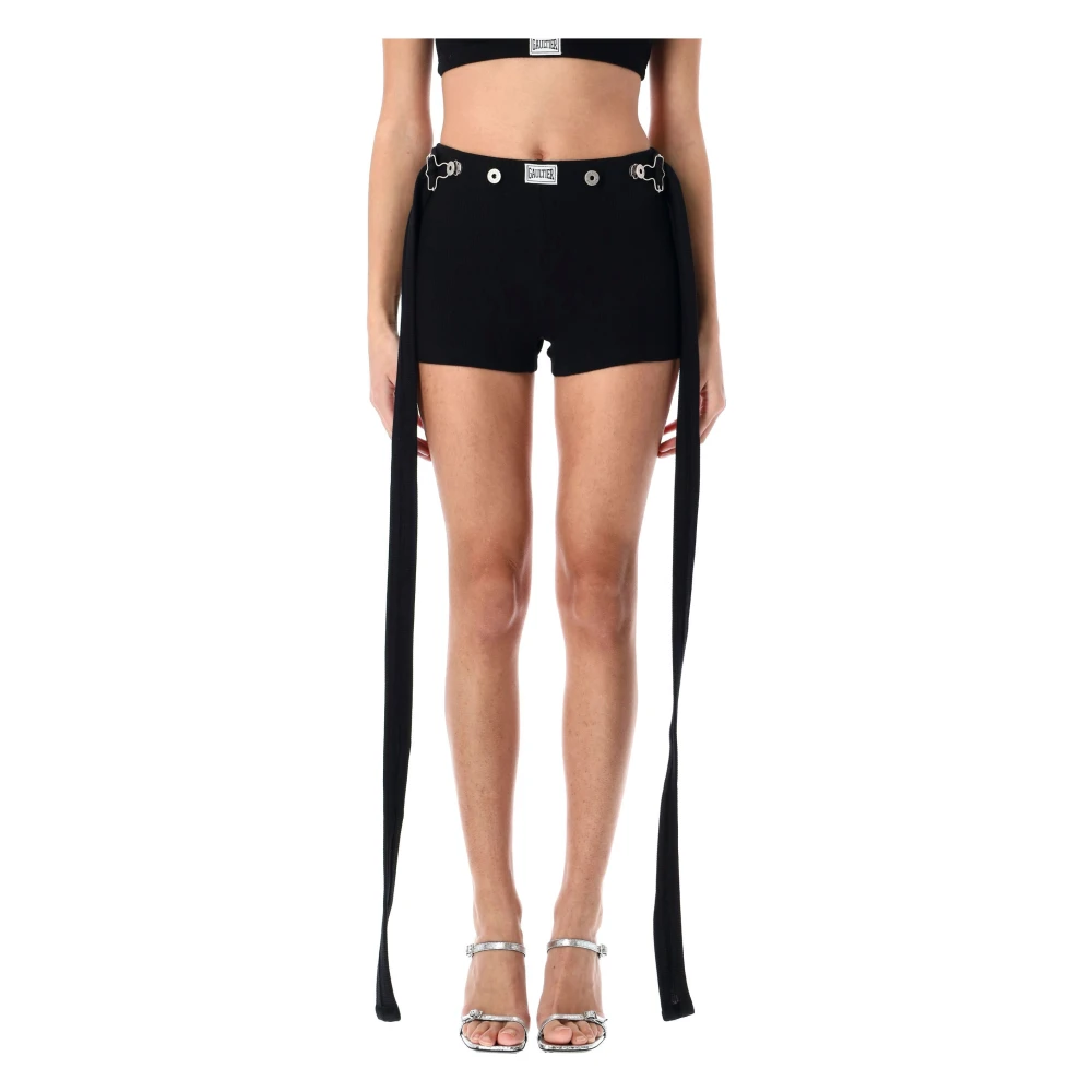 Jean Paul Gaultier Zwarte Geribbelde Elastische Taille Shorts Black Dames