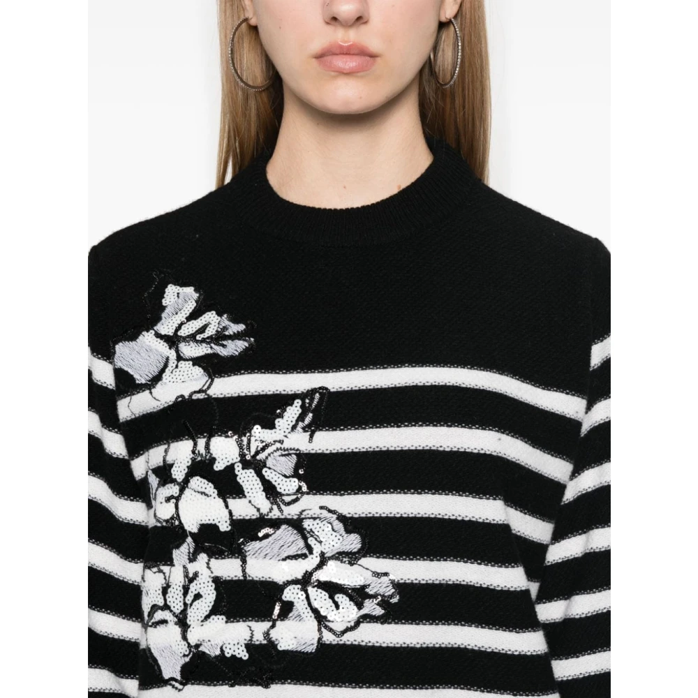 Ermanno Scervino Zwart Wolmix Gestreepte Trui Black Dames
