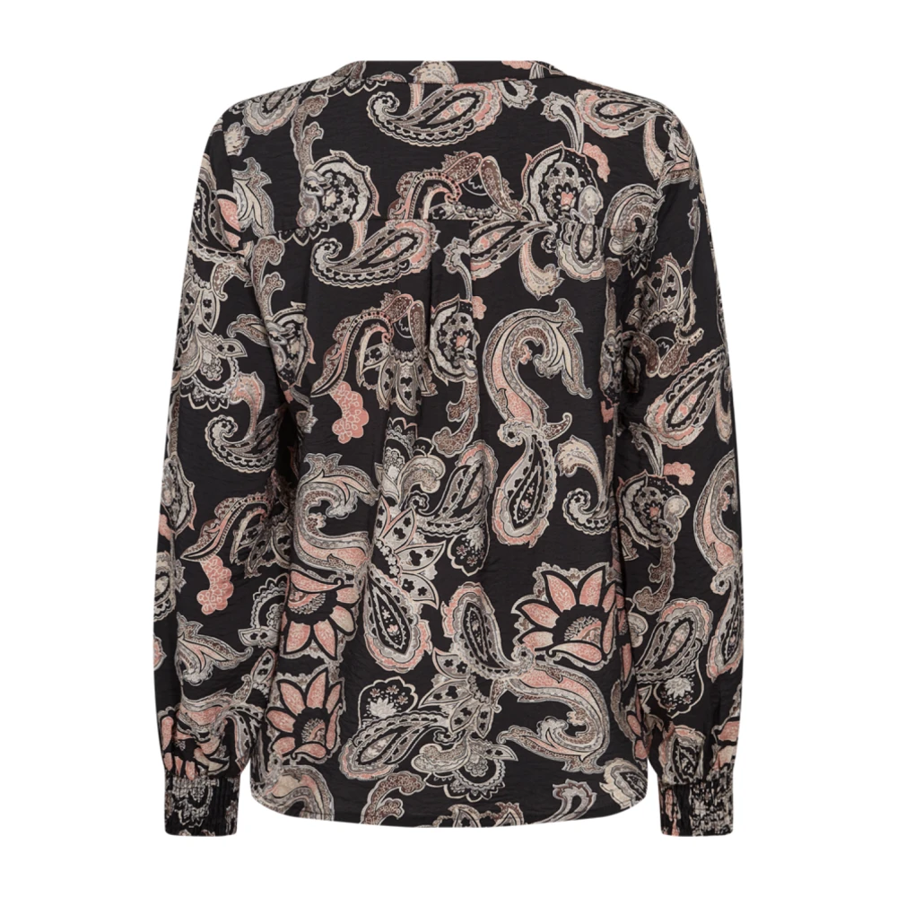 Freequent Zwarte Viscose Blouse met Ronde Hals Multicolor Dames