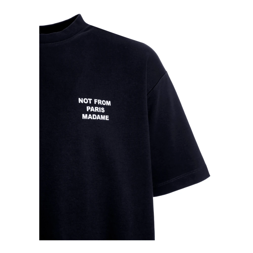 Drole de Monsieur Slogan T-shirt met geribbelde halslijn Blue Heren