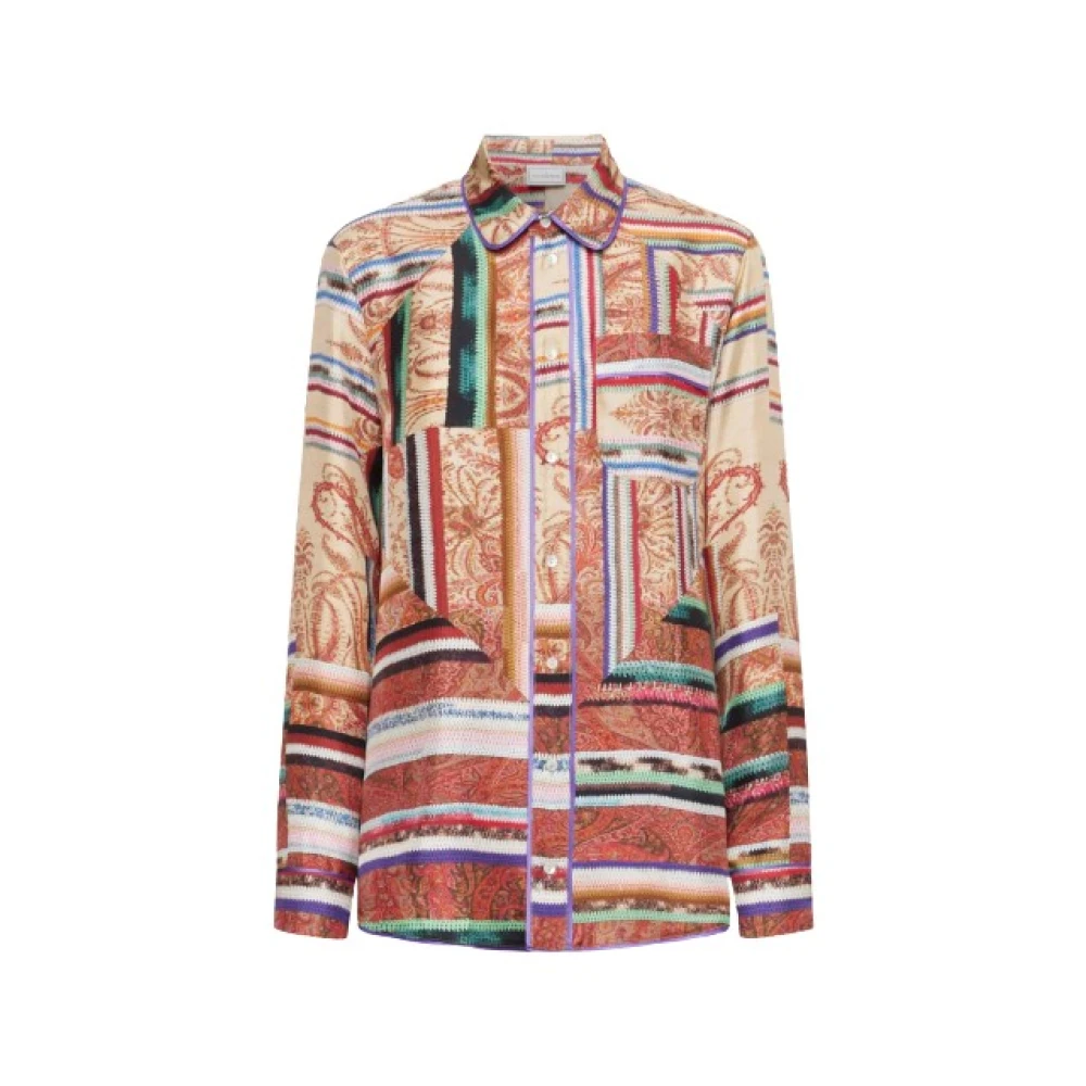 Pierre-Louis Mascia Geometrische Zijden Overhemd Lange Mouwen Satijnen Afwerking Multicolor Heren