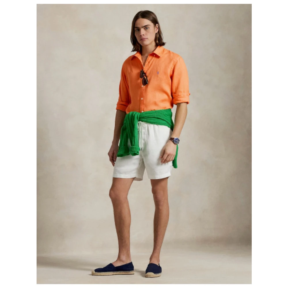 Polo Ralph Lauren Aangepaste Linnen Overhemd Orange Heren