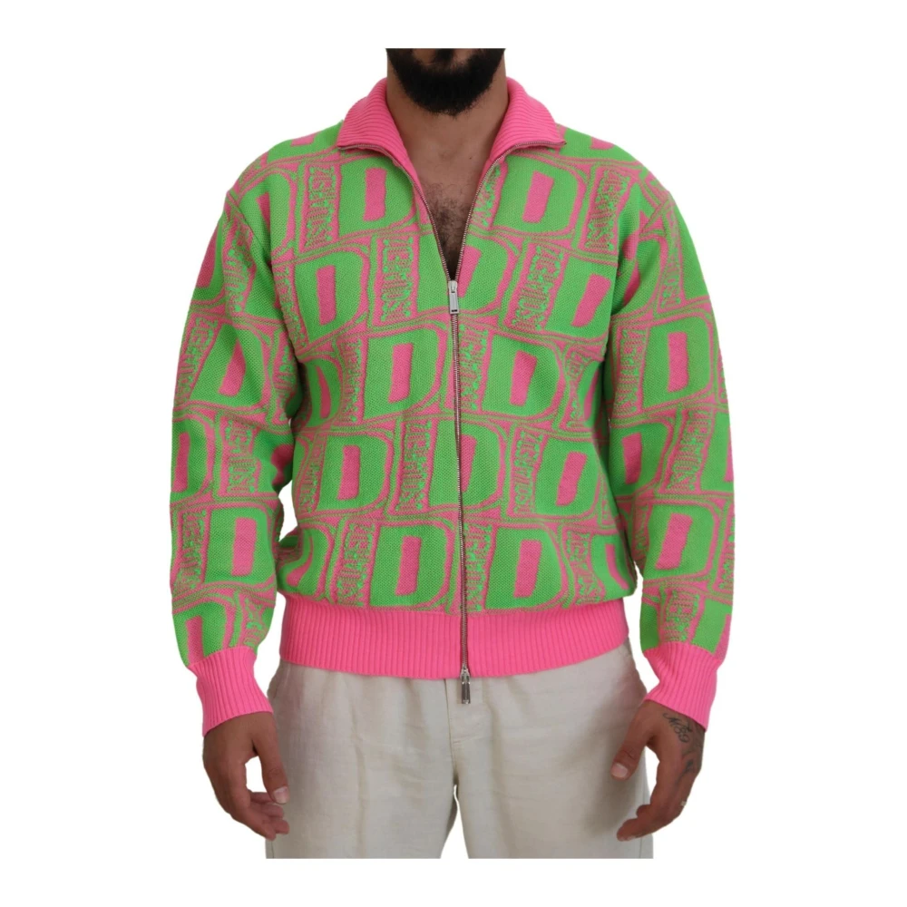 Dsquared2 Gekraagde Zip Sweater Roze Groen Multicolor Heren