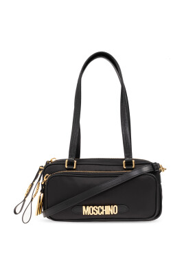 Pochette nera da donna con logo lettering placcato - MOSCHINO