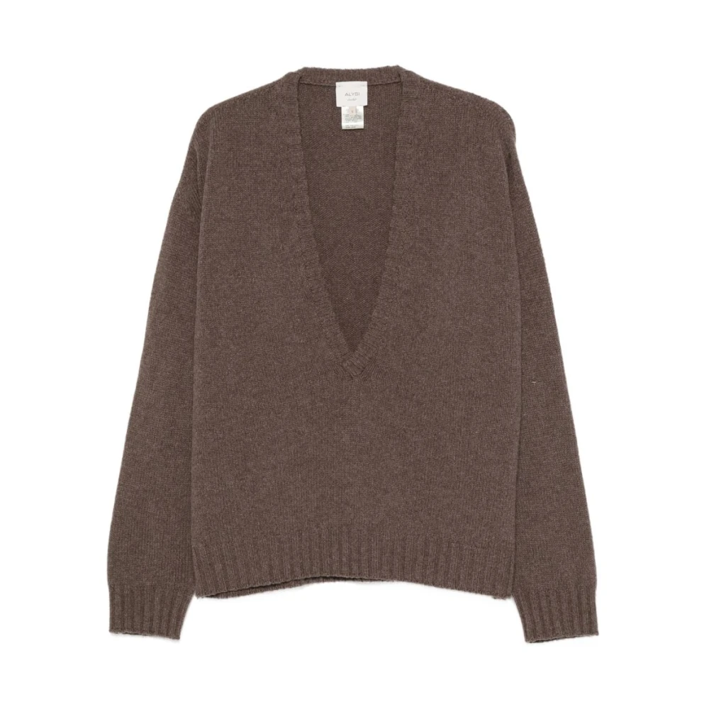 Alysi , V-Neck Knitwear, Female, Brown, S, Wool V-Neck Jumper