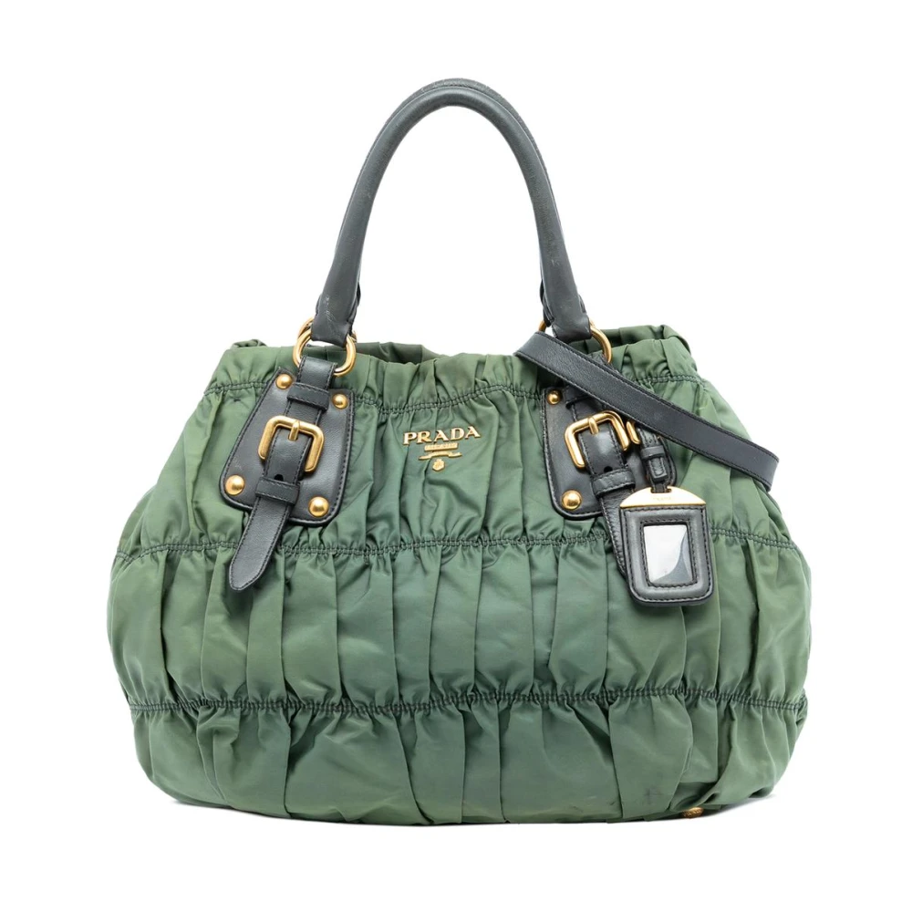 Prada Vintage Women's Green Pre-Owned Ruched Hobo Bag