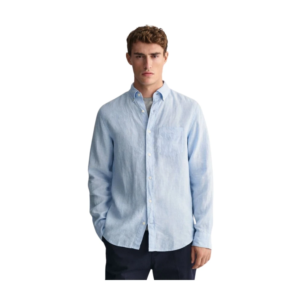 Gant , Casual Shirts, Male, Blue, L, Casual Linen Shirt