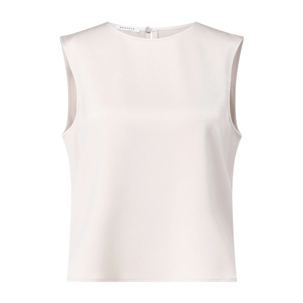 Rosso35 Satin Top Losse Pasvorm Ronde Hals Beige Dames