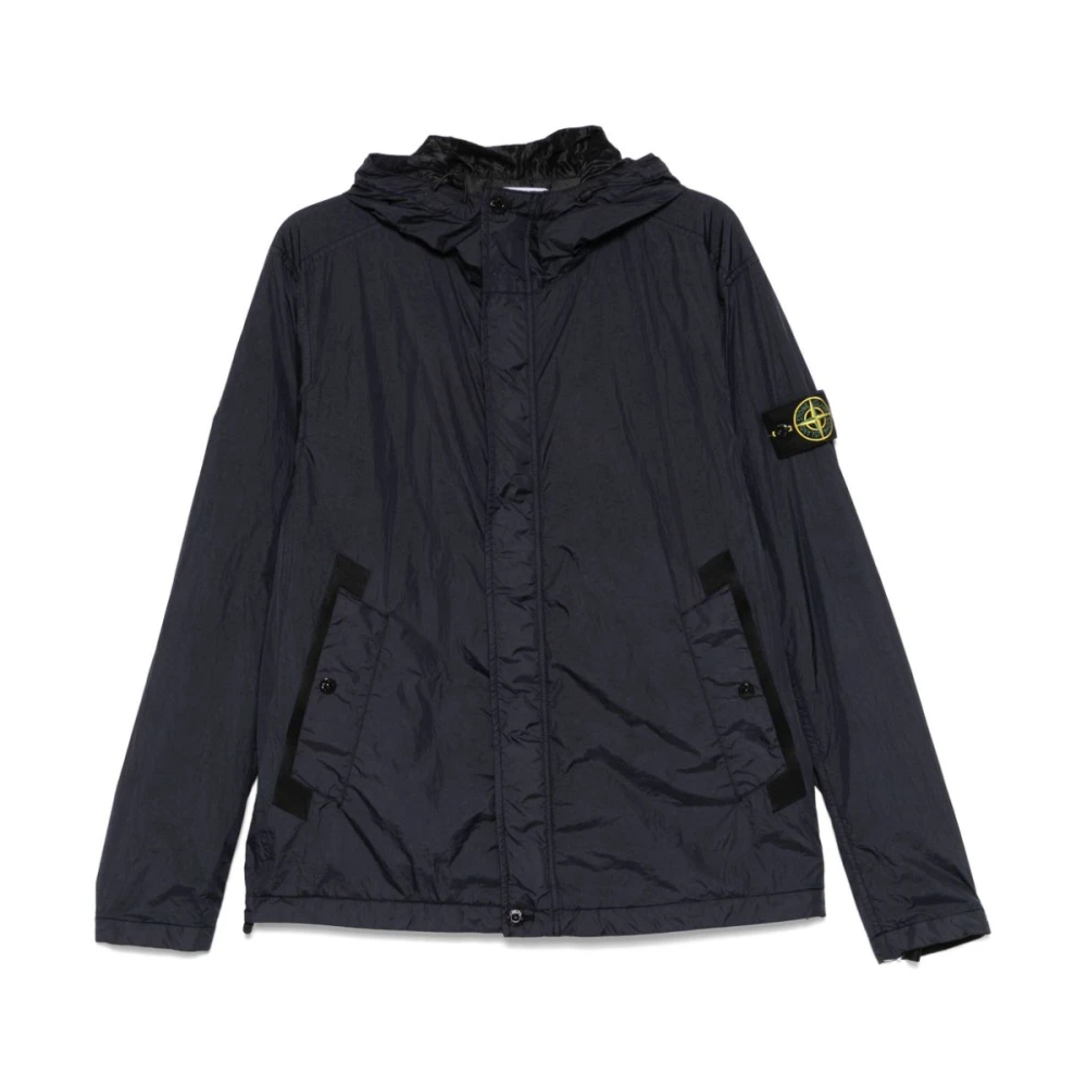 Stone Island Blauwe Windbreaker Jas met Capuchon Blue Heren