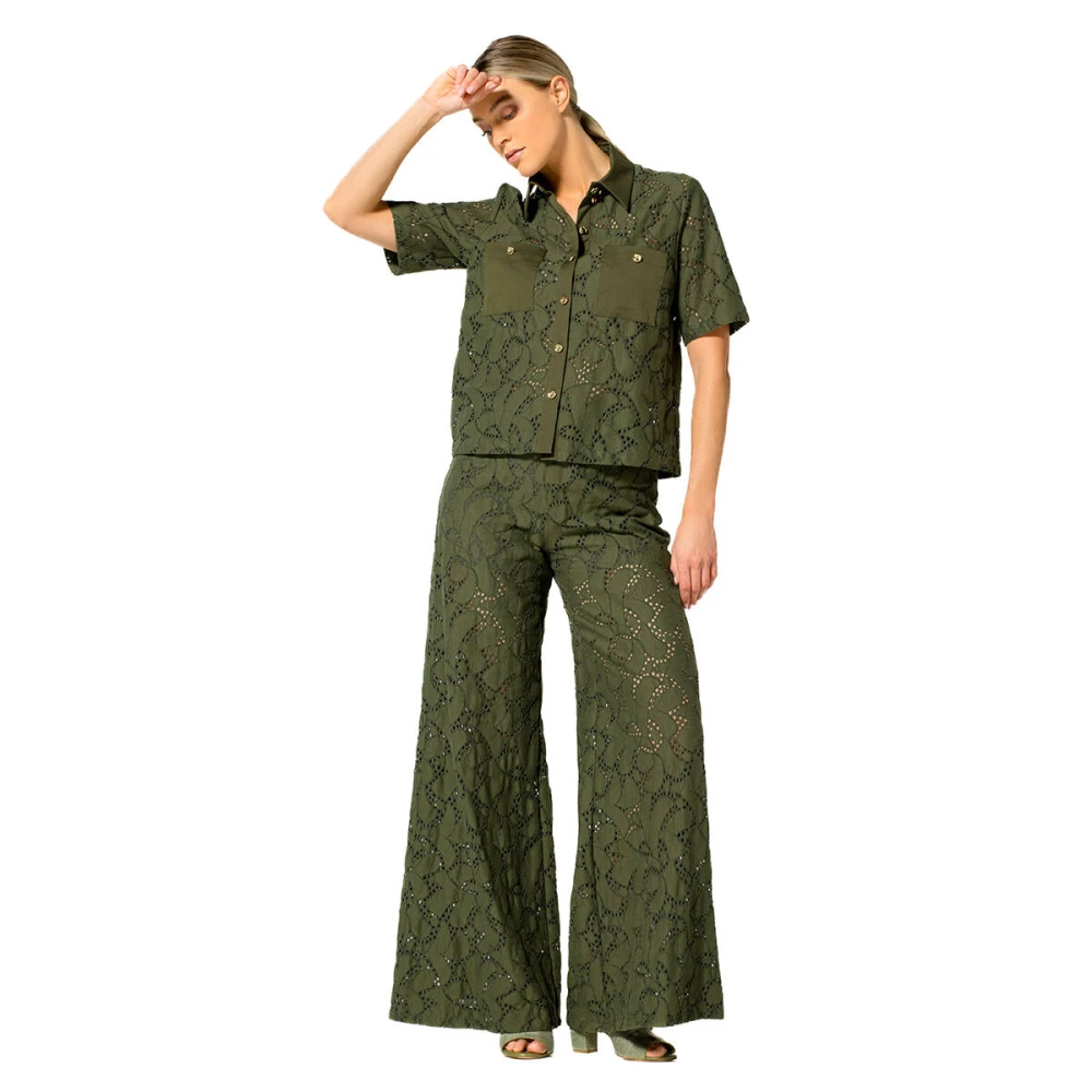 Caroline Biss Korte Mouw Blouse Bloes Green Dames