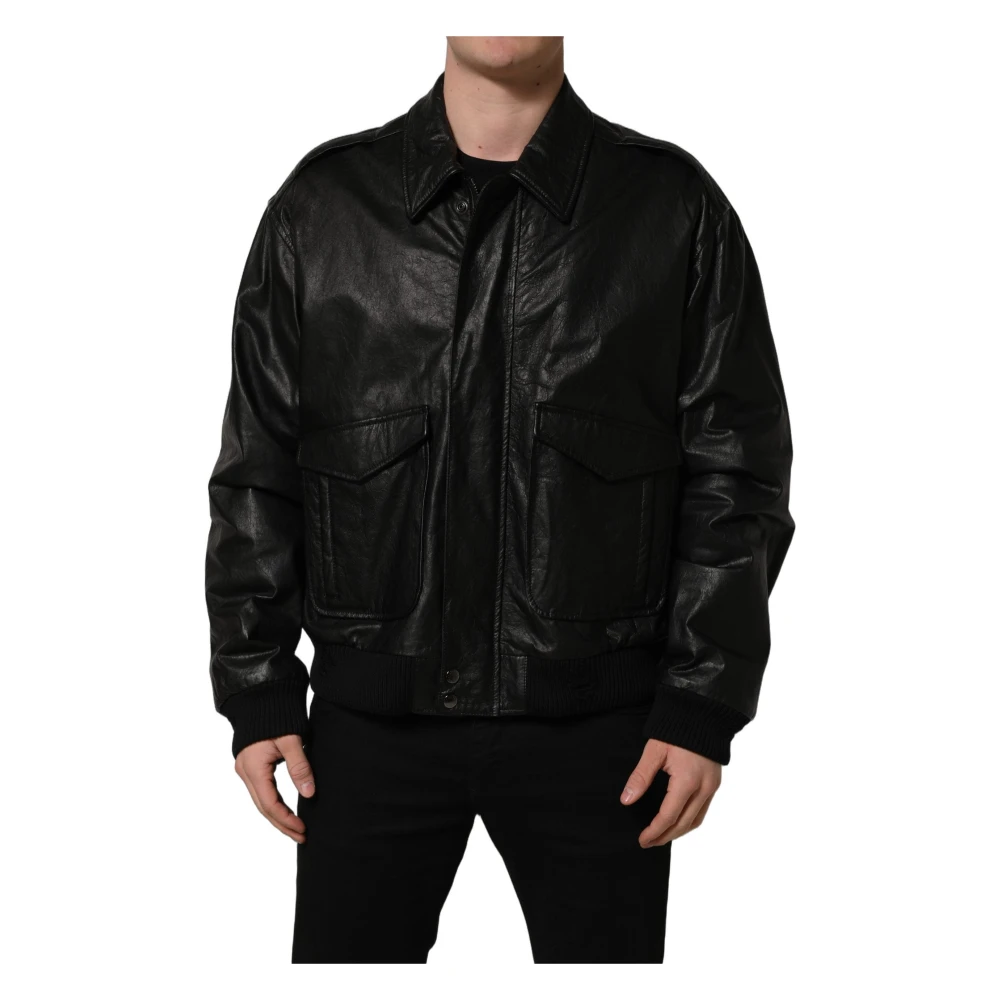 Dolce & Gabbana Men's Black Full Zip Biker Jacket - Leather Jackets - 3XL - Jackets