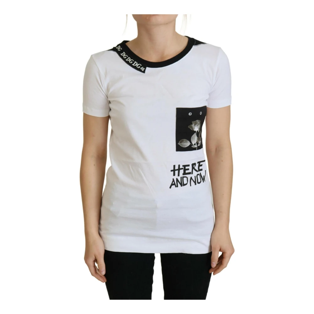 Dolce & Gabbana Women's White Logo Crew Neck T-Shirt