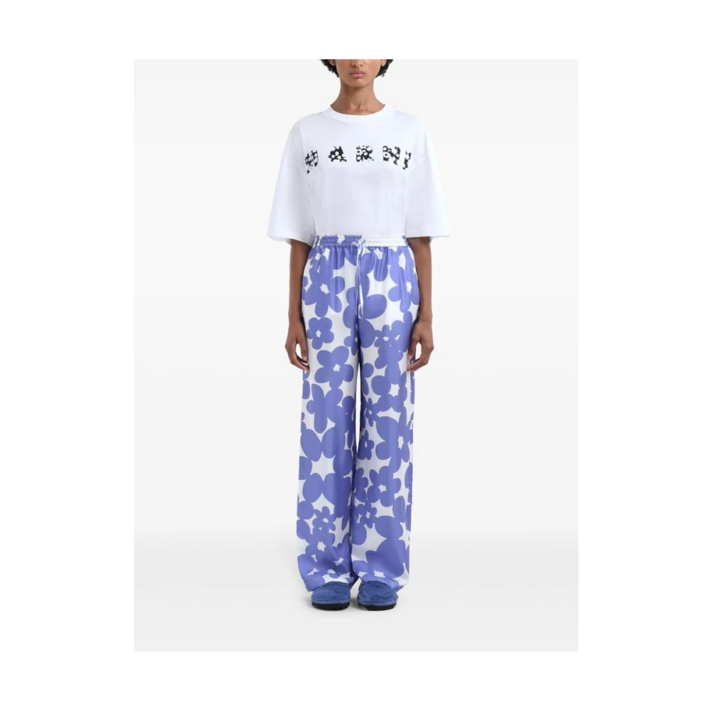 Marni Bloemenprint Zijden Trekkoordbroek Purple Dames