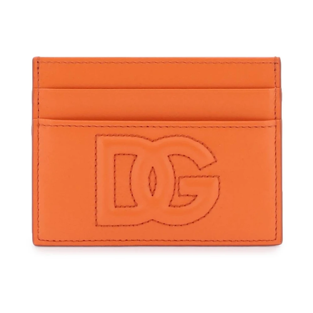 Dolce & Gabbana Geëtst Logo Leren Kaarthouder Orange Unisex