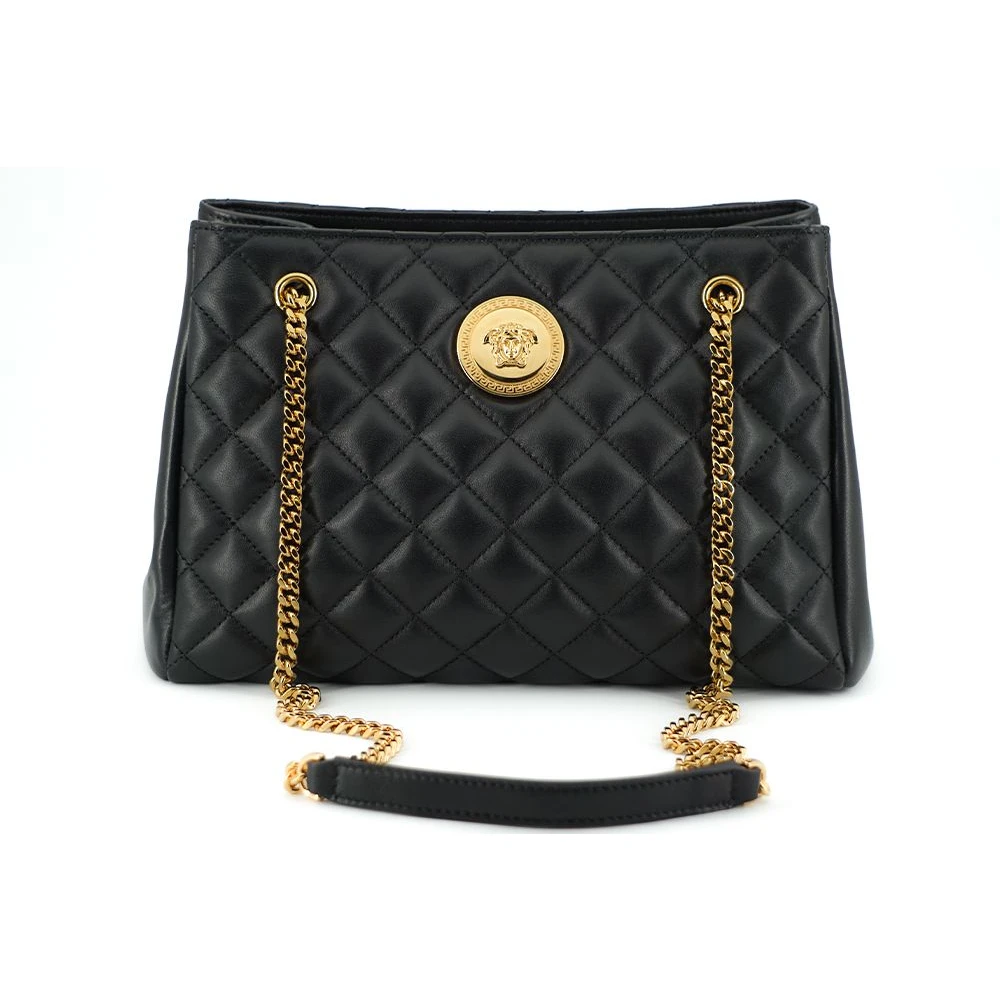 Versace Elegant Quiltad Läder Väska Black, Dam