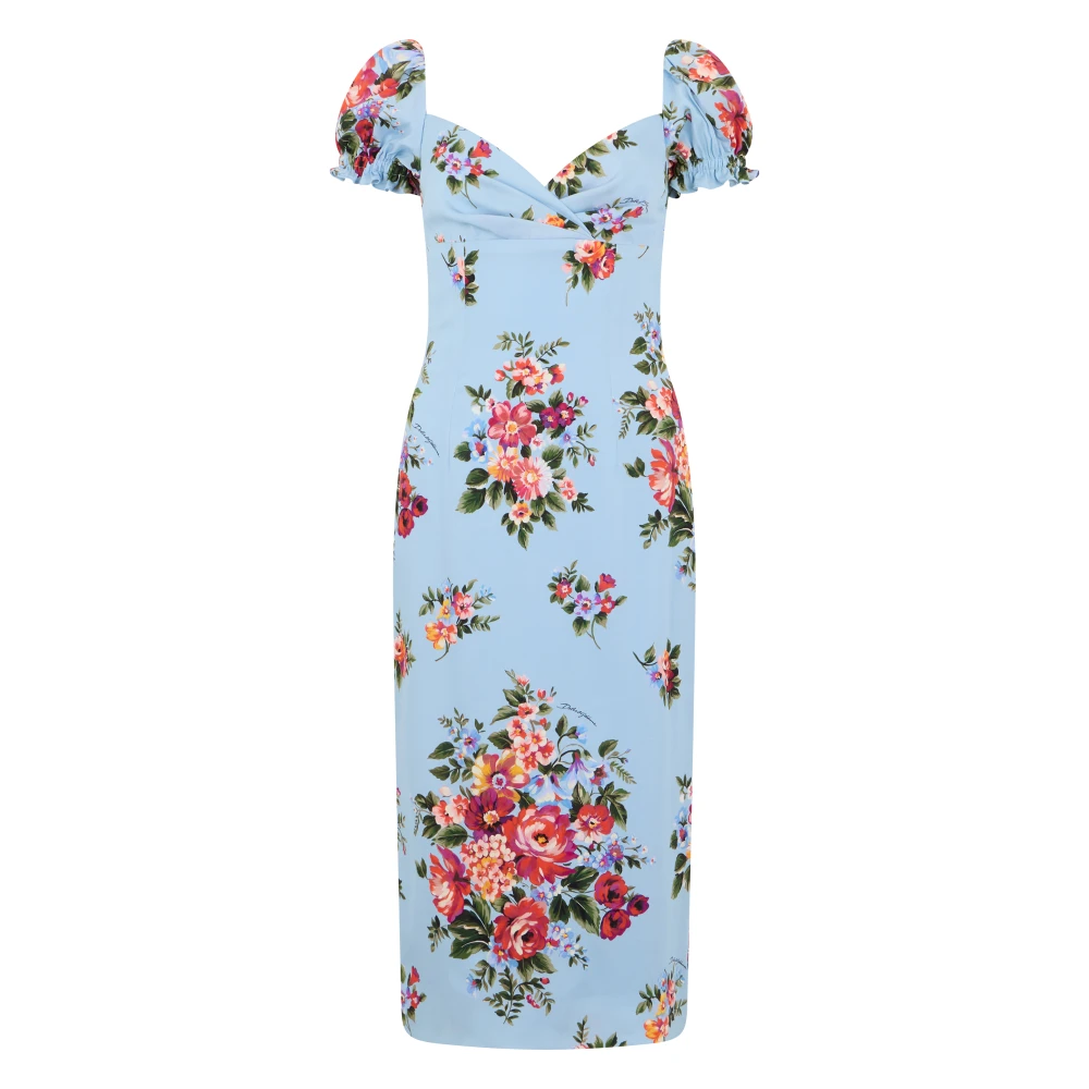 Dolce & Gabbana Women's Blue Floral Silk Dress - Midi Dresses - M - Dresses